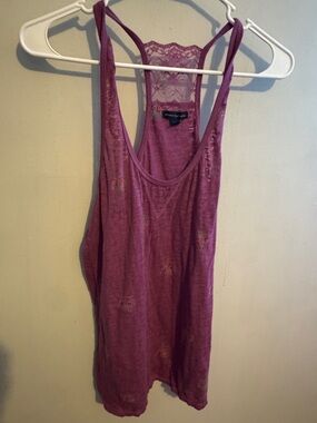 American Eagle Outfitters Pink Lace-Back Racerback Tank Large